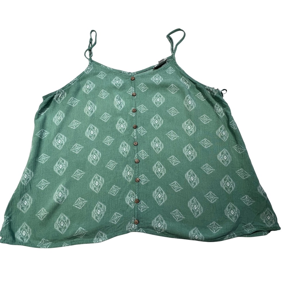 So Camisole Tank Top Women Large Green Geometric Print Button Front JG05W008RP - Picture 2 of 8